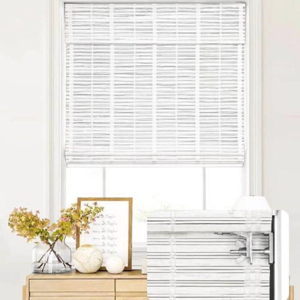 LazBlinds No Drill Cordless Bamboo Roman Shades, 27" W 48" H, Whitewash